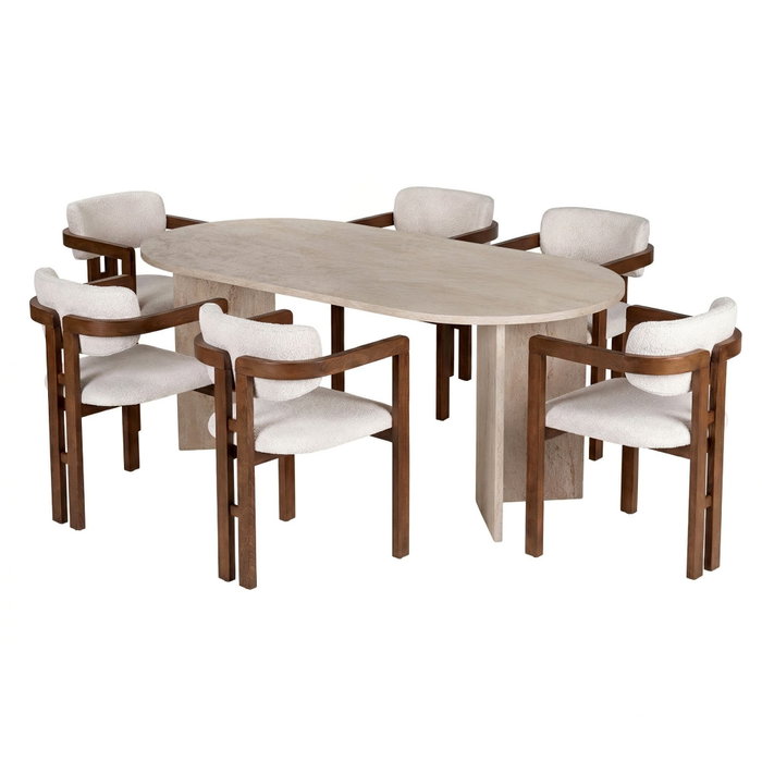 Nordure Meridia 6 - Juego de mesa y sillas de 7 piezas, Travertino, Nogal, Blanco